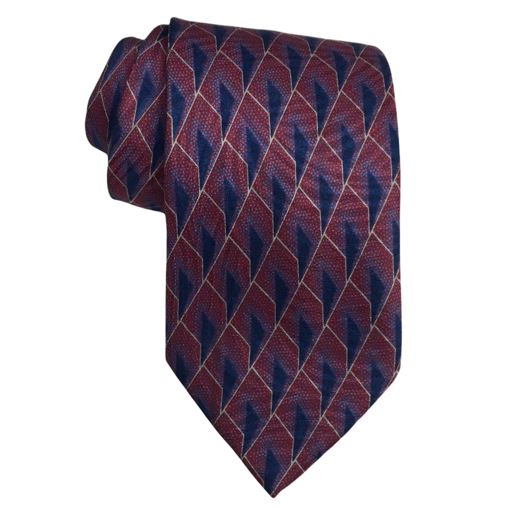 Barneys New York 100% Silk Tie Made in Italy Burgundy Blue Classy Professional